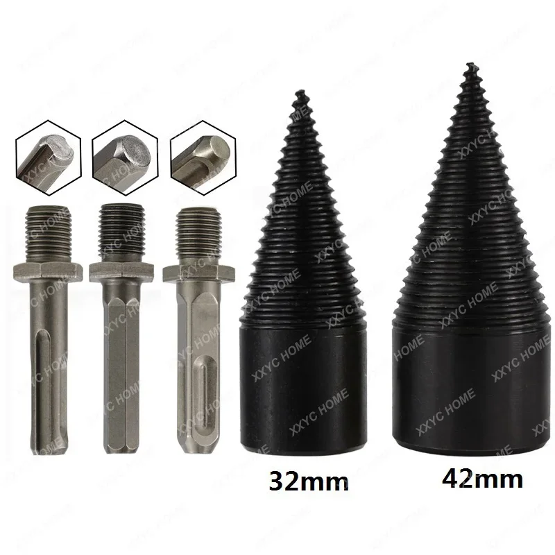 1pc 32mm/42mm HSS Firewood Splitter Drill Bit Round/Hex/Triangle Shank Wood Split Cone Drill Bit Woodworking Tools