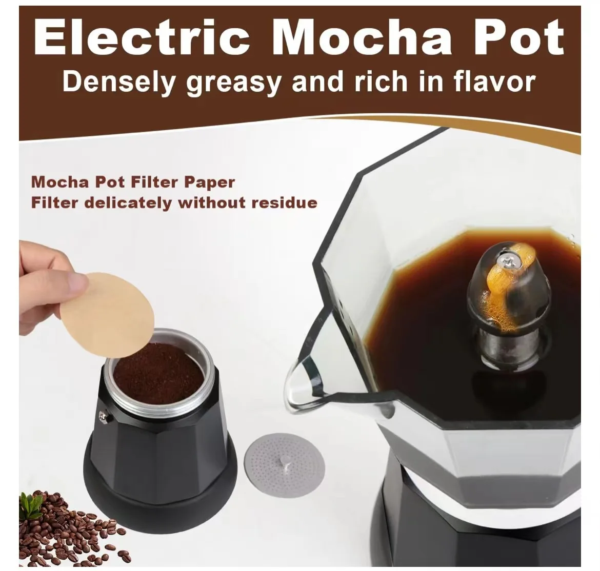 300ml/6 Cups Electric Coffee Maker Portable Aluminum Mocha Pot Italian Espresso Machine Kitchen Tools Percolator for Home Black