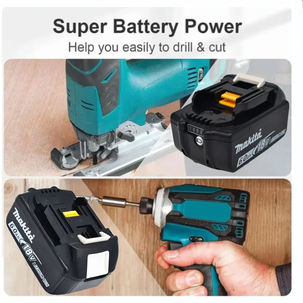 Makita Original 18V 6.0Ah, replaceable LED lithium-ion battery LXT BL1860B BL1860, rechargeable power tool battery