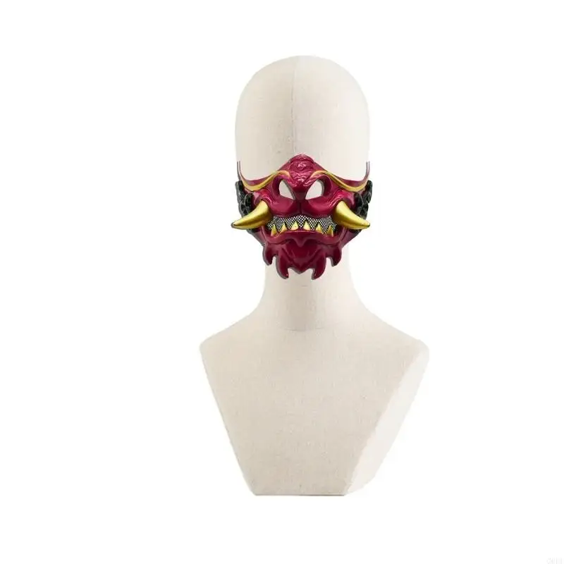 Teufel-Samurai-Maske Halloween Cosplay Furchtbare Zahnmaske Halbgesichtsmaske Maskerade-Maske Party-Maske Japanische Maske für Karneval – Detail 10