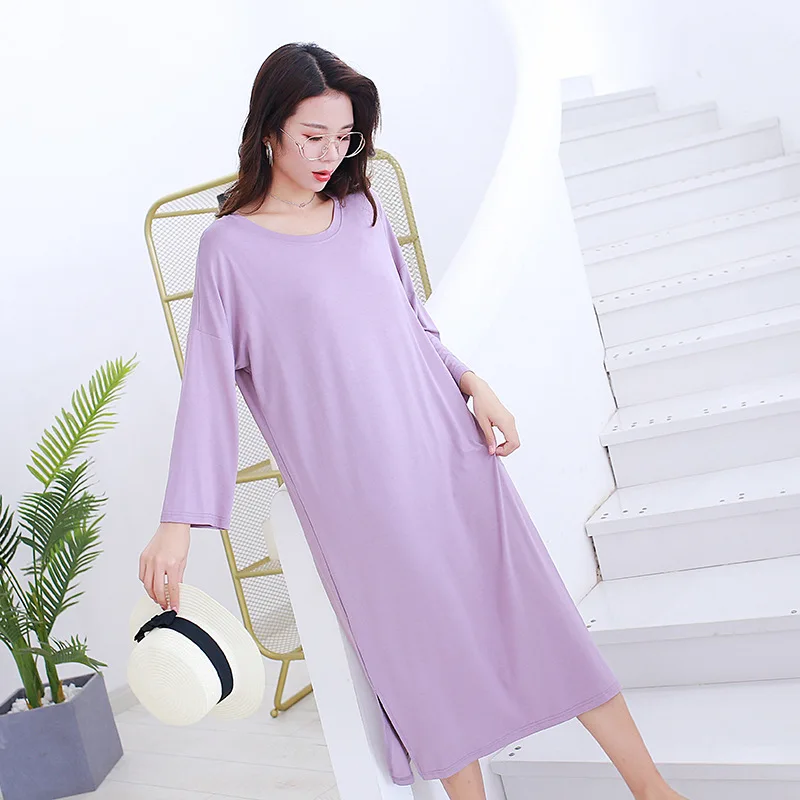 Oversize New Modal Basic Nightgown Nightie Long Lady Home Dress Long Sleeve Sleepwear Pregnant Night Shirt Loose Nightwear