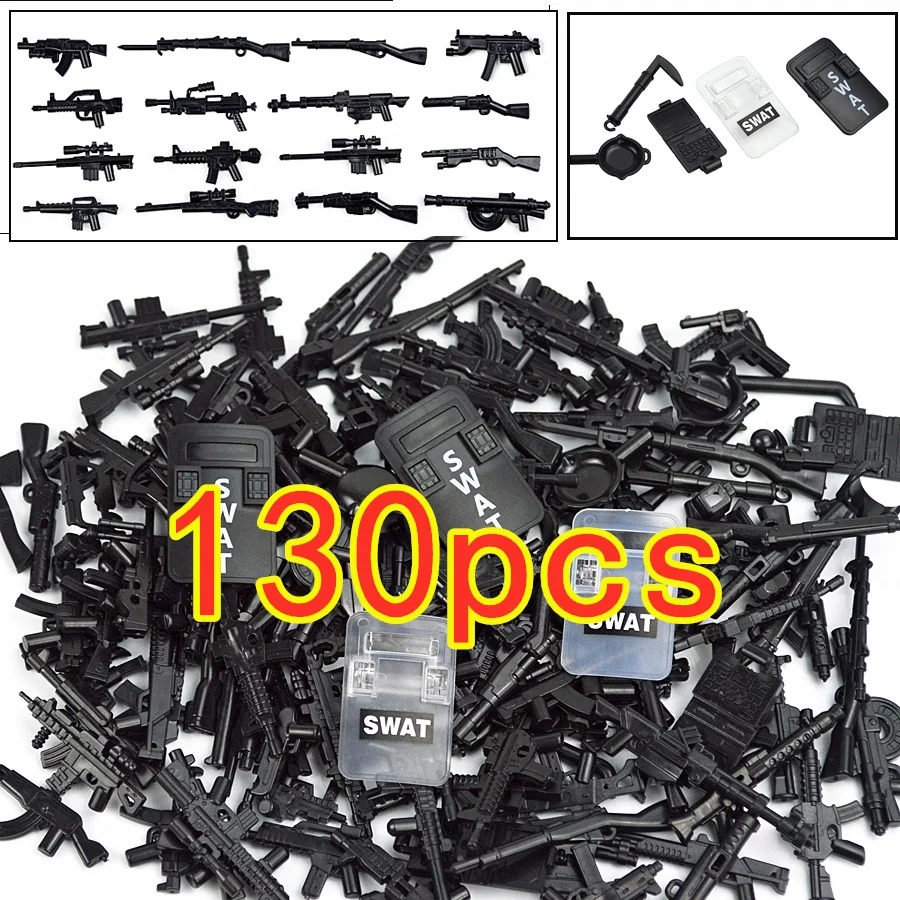 130Pcs WW2 Military Series Brick Weapons Guns Pack Parts Soldiers City SWAT Machine Accessories Gun Bulk Building Block DIY Toys