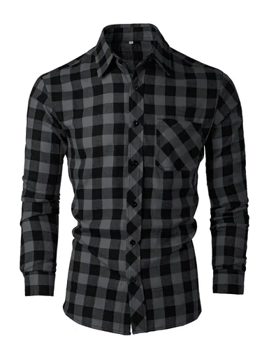 Imagen 2 del producto Camisa a cuadros con solapa de manga larga para ocio nueva primavera y otoño para hombre