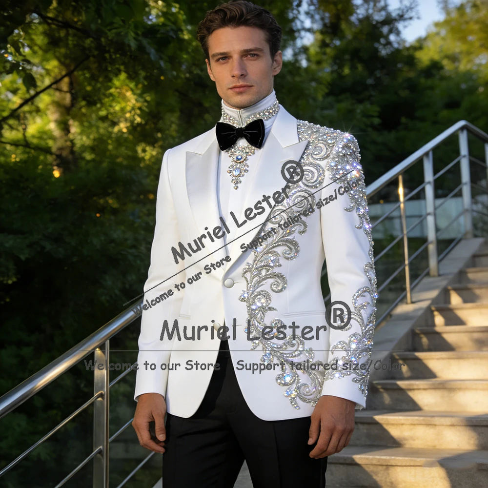 

Роскошный мужской костюм-двойка с бисером и кристаллами, пиджак для выпускного вечера, индивидуальный пошив, однобортный смокинг для жениха, свадебный наряд, официальная одежда