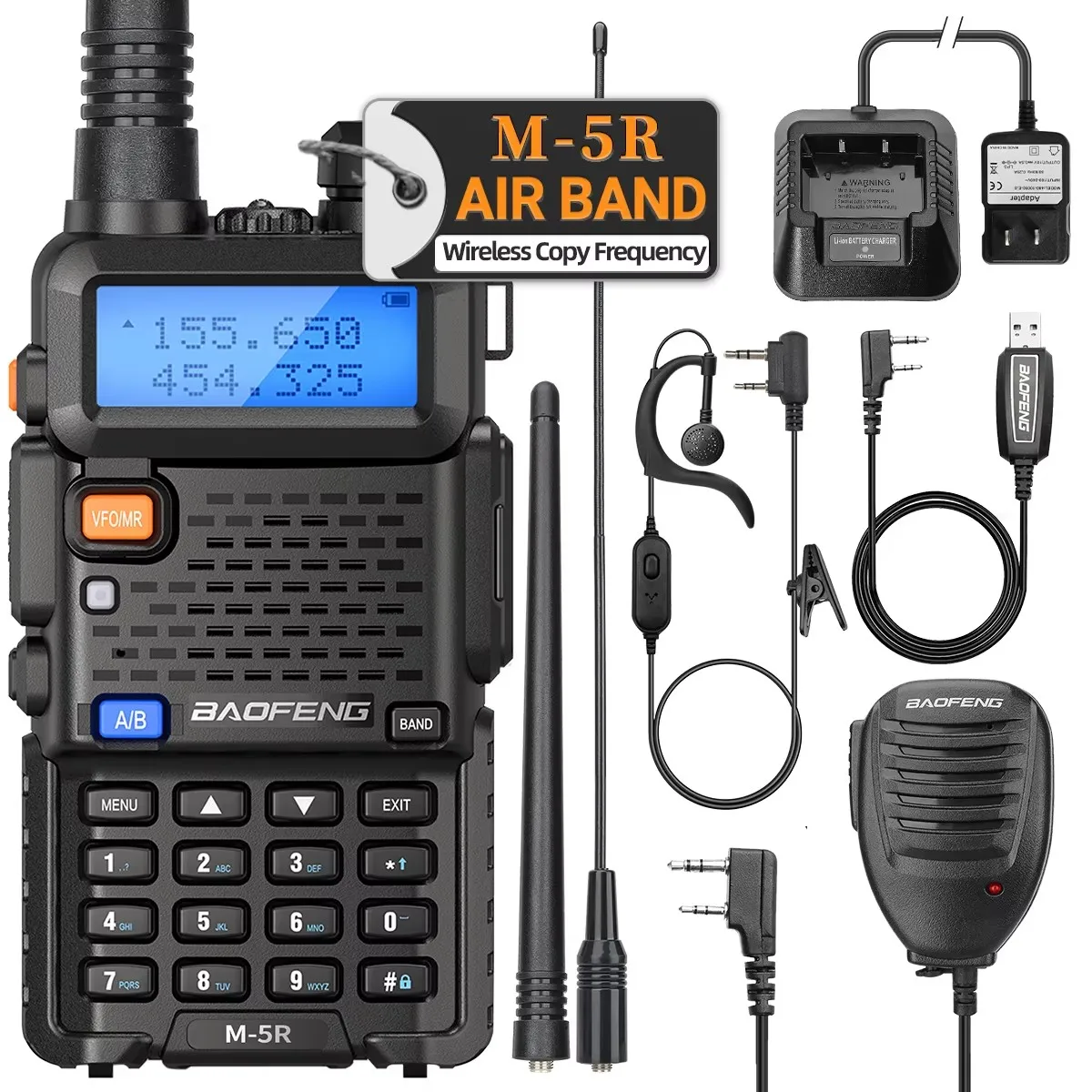 Baofeng M-5R walkie talkie banda de ar sem fio cópia freqüência bandas completas longo alcance am/fm UV-5R k5 switchador presunto rádio em dois