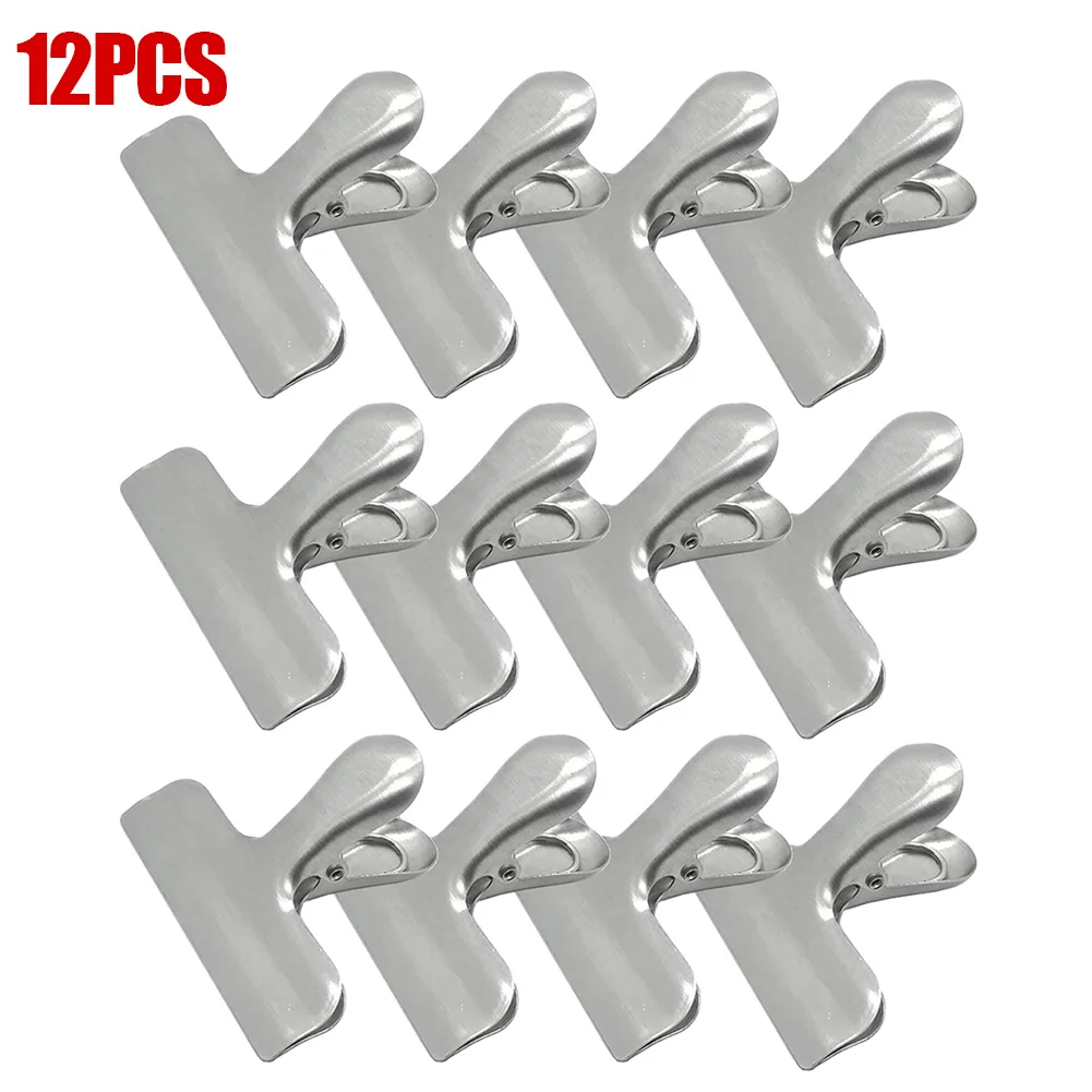 Food Sealing Clips For Kitchen Home Office Quick Clamping Silver Stainless Steel Easy Operation Elastic Spring