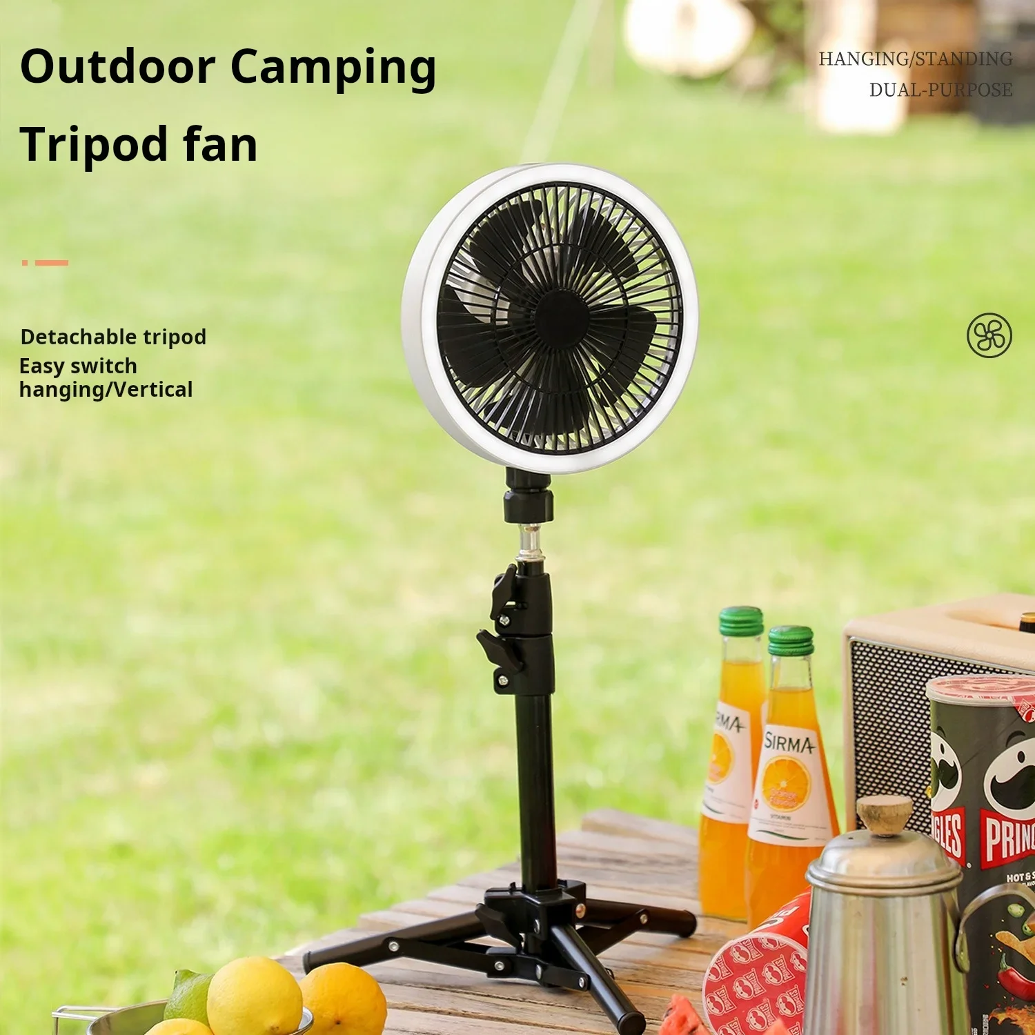 Camping Fan Tripod Portable Fan 10000mAh 3 Levels of Light Adjustment Emergency Power Bank for Iphone Desktop/hanging/chandelier