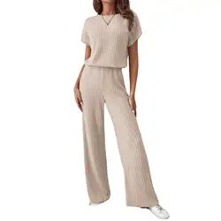 Dwuczęściowe zestawy Womens Outifits Blouse Pant Dot Print Half Sleeve O Neck Loose Spring Summer Raglan Sleeve T shirt Trousers