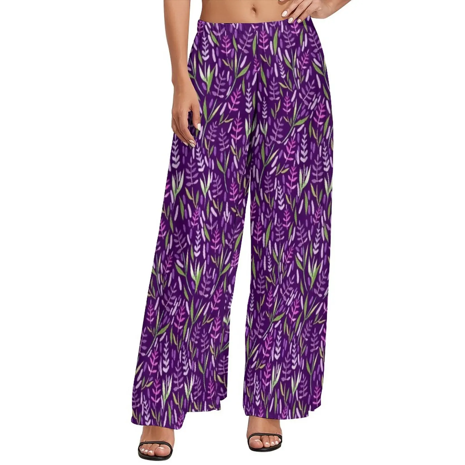 Pantaloni dritti lavanda viola e rosa eleganti stampa floreale ufficio pantaloni larghi oversize stile Street pantaloni stampati femminili