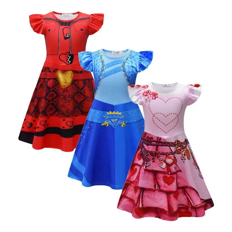 Descendants 4 Costume For Girl Dress Halloween The Rise of Red Kid Up Print Cartoon Frock Children Tunic Clothes KD003