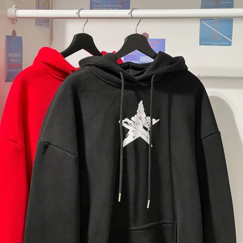 New American Star Graffiti Hoodies Devil\'s Corner Plush Sweater Women Loose Couples Winter Tops Goth Y2k Harajuku Clothes