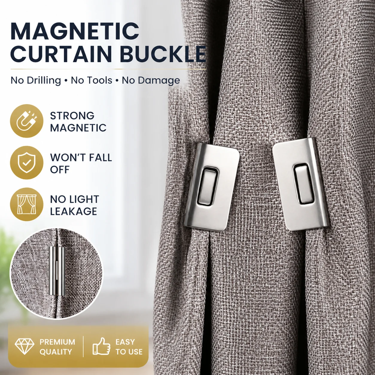 Strong Magnetic Blackout Curtain Buckle Clips Nail Free No Drill Keep Curtain Closed Stop Light Leakage For Bedroom Office Home