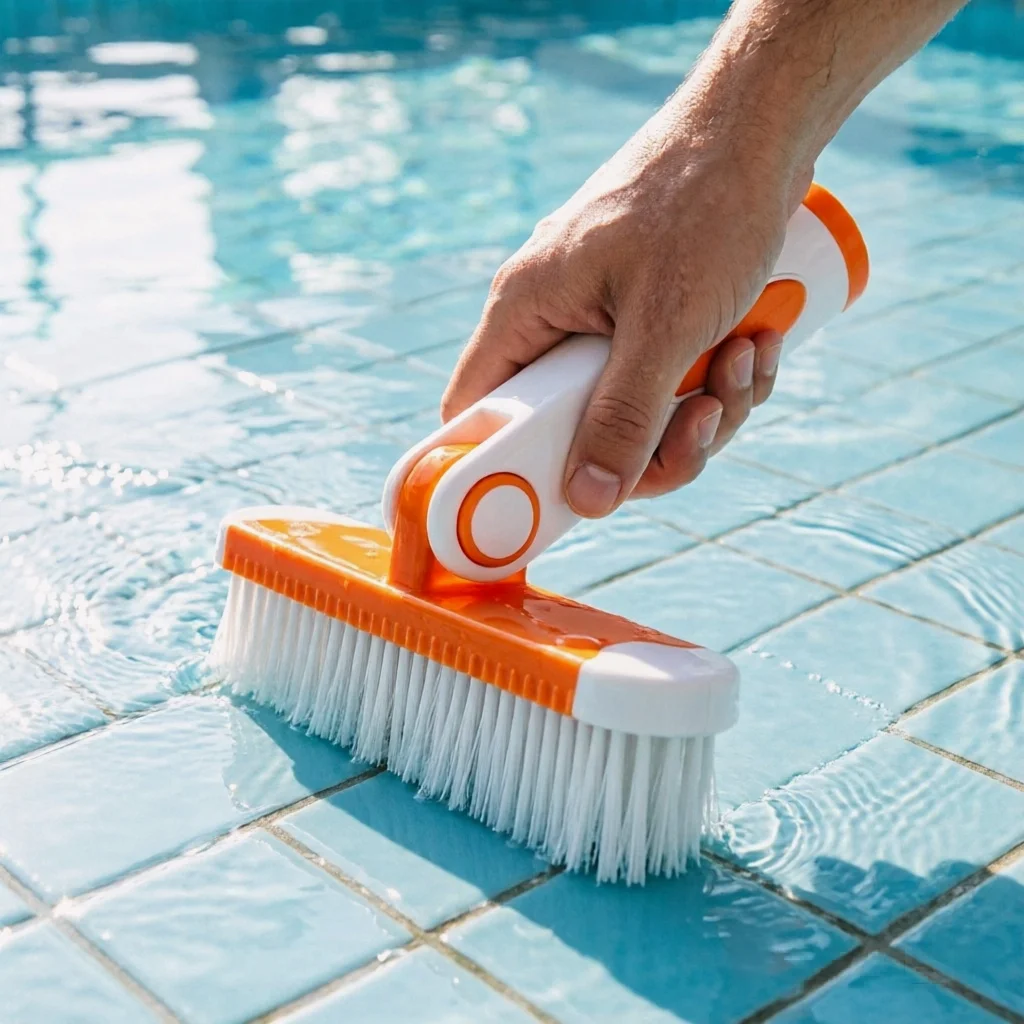 Swimming Pool Cleaning Brush with Orange Handle Stiff Bristles for Wall Floor Algae Dirt Removal Pool Accessories