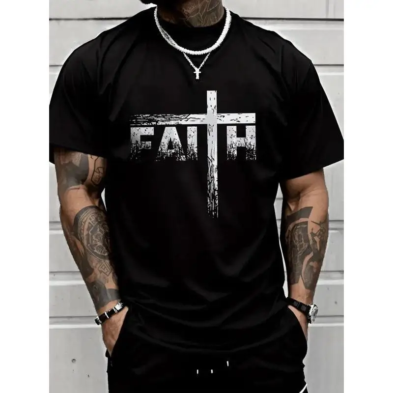 Cool Casual Men'S Tee – Stylish Round Neck Design With Letter Print, Ready For Summer T-Shirt