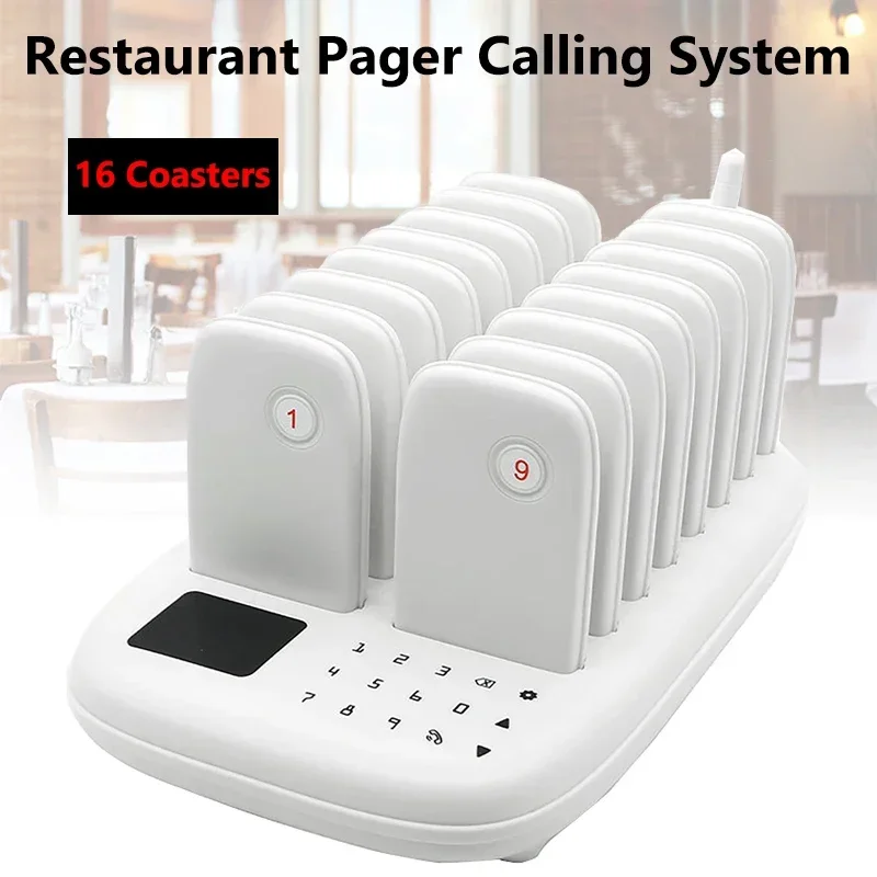 

Restaurant Buzzer Pager Wireless Calling System 16 Pagers For Milk Tea Coffee Fast Food Shop Bar Church Queuing System