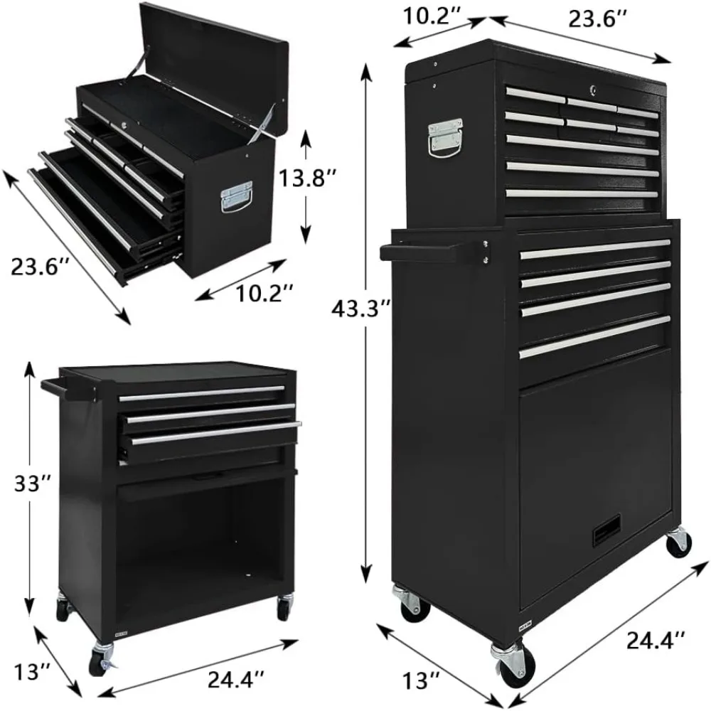 13-Drawer Tool Chest with Toolbox and wheels, Large Detachable Tool box with Sliding Drawers, Mechanic Tool Box Storage Cabinets