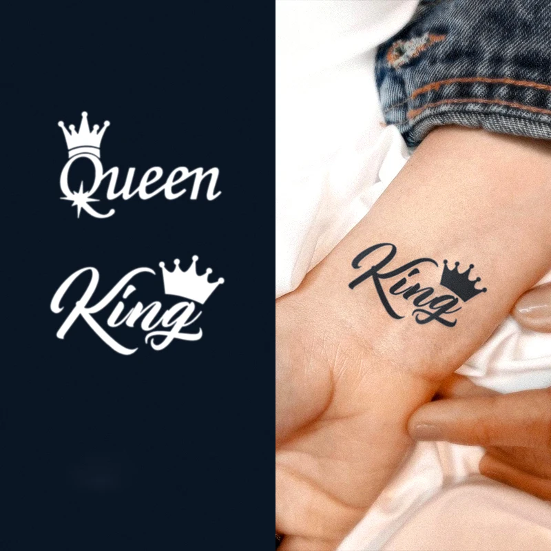 

1pc Crown Temporary Tattoo Couple Queen King Fake Tattoo Lasting Tatoo Sticker Lovers Arm Waterproof Sticker Tatuajes Temporales