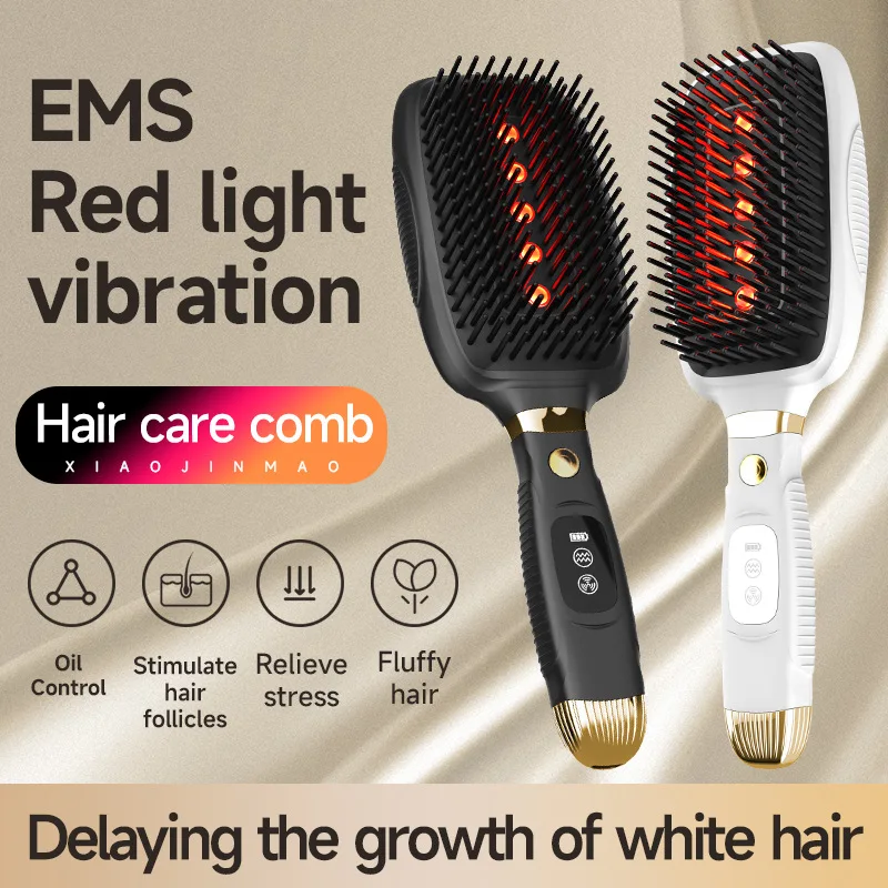 

Photon Meridian Care Пушистая расческа для ухода за волосами и кожей Красный свет Микротоковый теплый массажер Электрическая массажная расческа