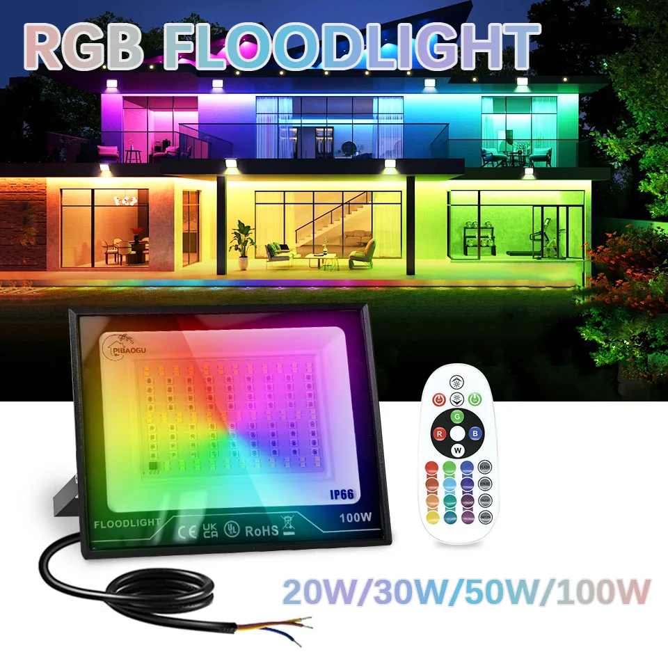 

RGB Flood Light Outdoor LED Reflector AC220V Remote Control Waterproof Outdoor Lights Focus Street Lights Garage Landscape Light