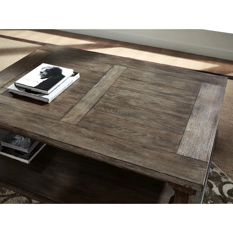 Farmhouse Coffee Table, Weathered Finish living room furniture Easy to assemble coffee tables