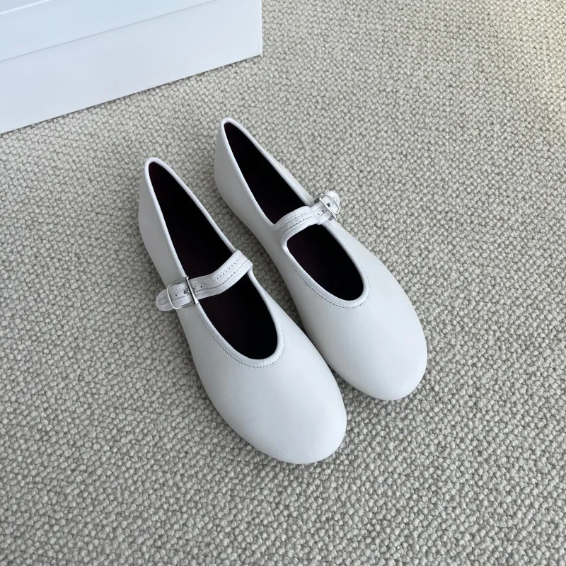 Dave&di Summer Genuine Leather French Sheepskin Flat Bottomed Mary Jane Shoes Shallow Mouth Leopard Print Ballet Shoes For Woman