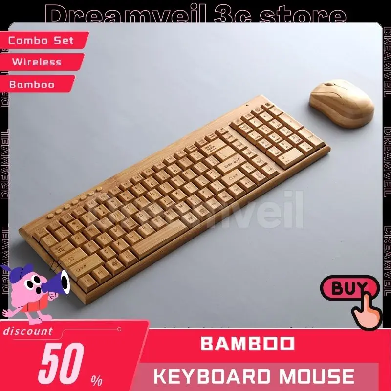 

Bamboo Keyboard Mouse Wireless Combo Set Wireless Office Keyboard For Laptop PC Office USB Plug And Play Natural Mice Keyboard