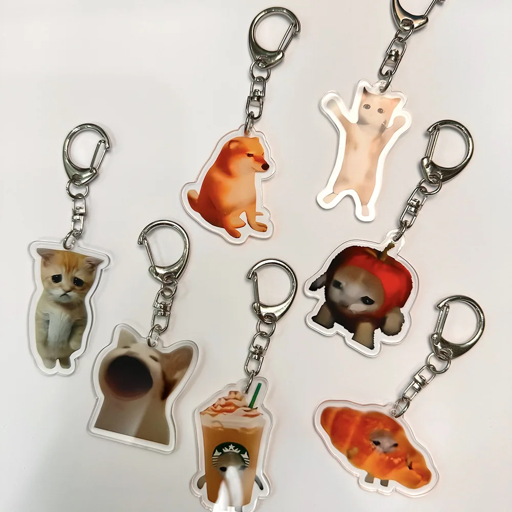 Funny Cat Memes Series Keychain Student Gift Bag Lanyard Women's Bag Pendant Keychain Cute Akita Cheap Gift For Best Friends