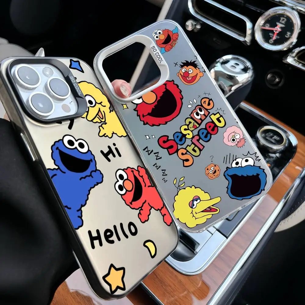 Cute Cartoon S-Sesame S-Street Phone Case For IPhone 16 15 14 13 12 11 Pro Max Plus Color Shockproof Back Silver Cover