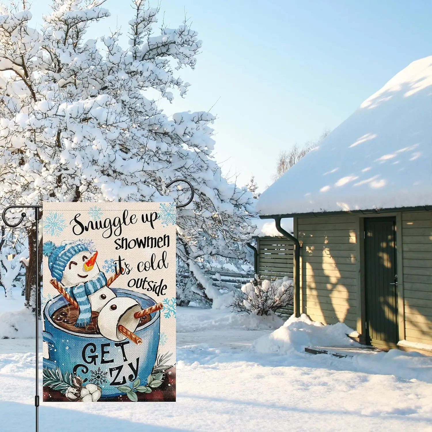 Winter Garden Flag 12x18 Inch Double Sided, Snuggle Up Snowmen It's Cold Outside Christmas Winter House Yard Outdoor Dec HHJ LLG