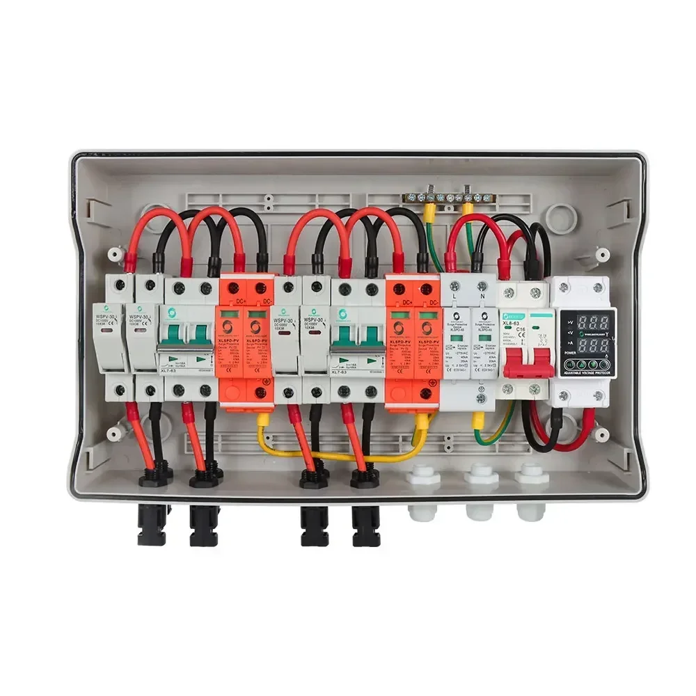 Caja combinadora de batería de matriz Solar Pv WSDB-PV2/2, resistente al agua, a prueba de polvo, 2 entradas, 2 salidas, 2 cuerdas, CA CC para sistema de energía de Panel Solar