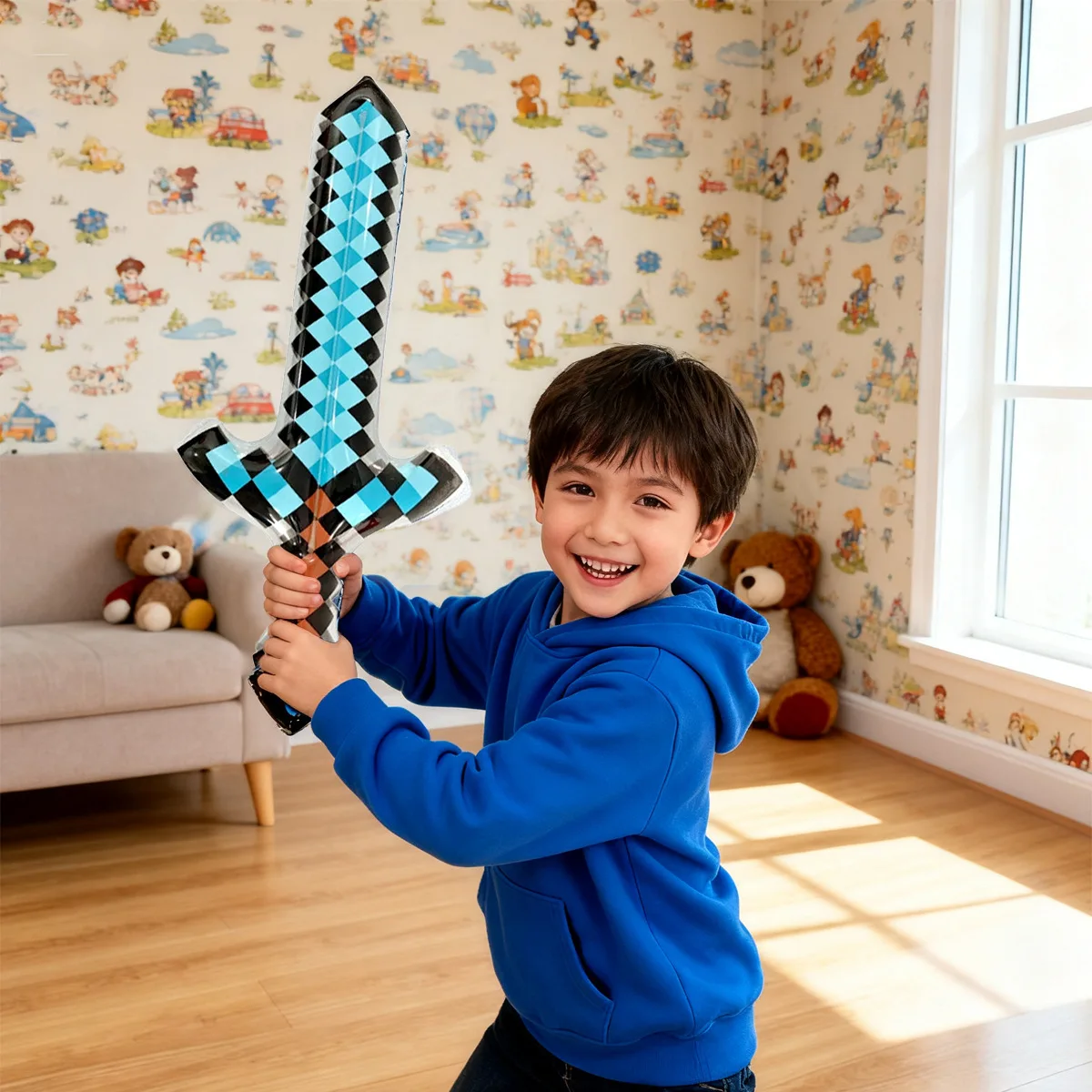 Aufblasbares Schwert im Pixel-Stil, Edelstein, Goldmosaik, Schwert, Spielzeug für Kinder, Eltern-Kind-Spiele, Rollenspiel, Party-Requisite, Urlaubsdekoration