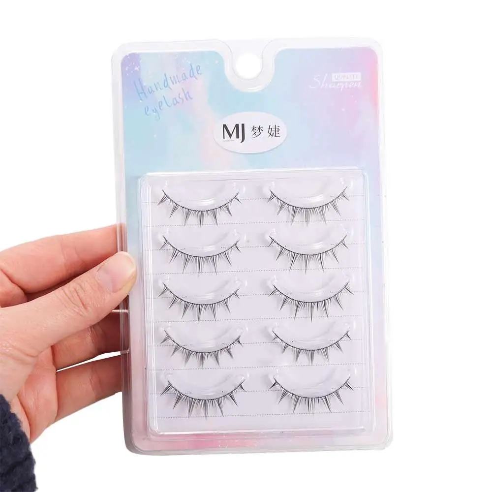 5 Pairs Fluffy False Eyelashes Waterproof Natural Soft Comic False Eyelashes Portable Transparent Stem Cosmetic Tool Girl