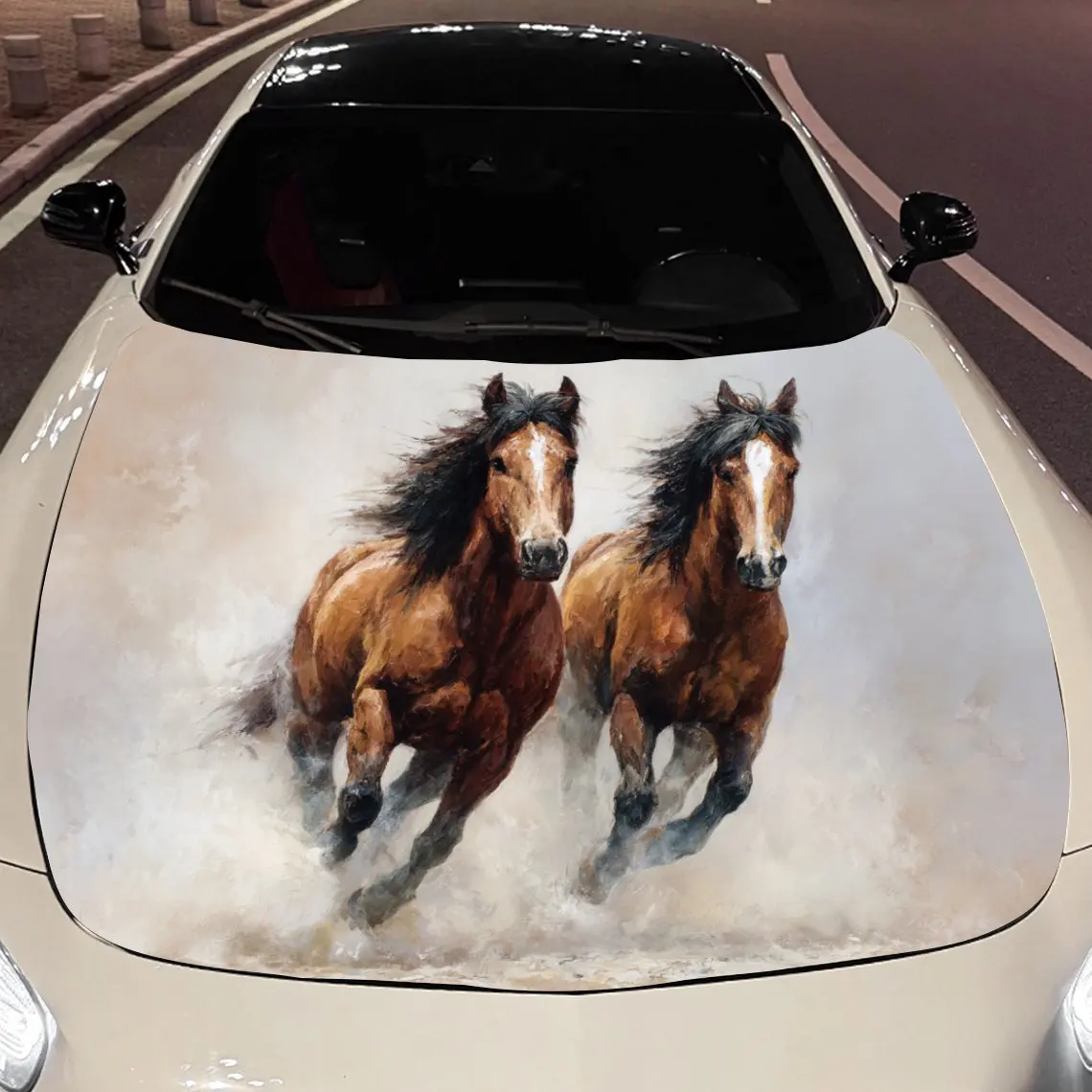 Car Decals Two Galloping Horses Car Hood Sticker, Waterproof Self - Adhesive Vinyl Graphics Decals, Decorative Protective & Scra