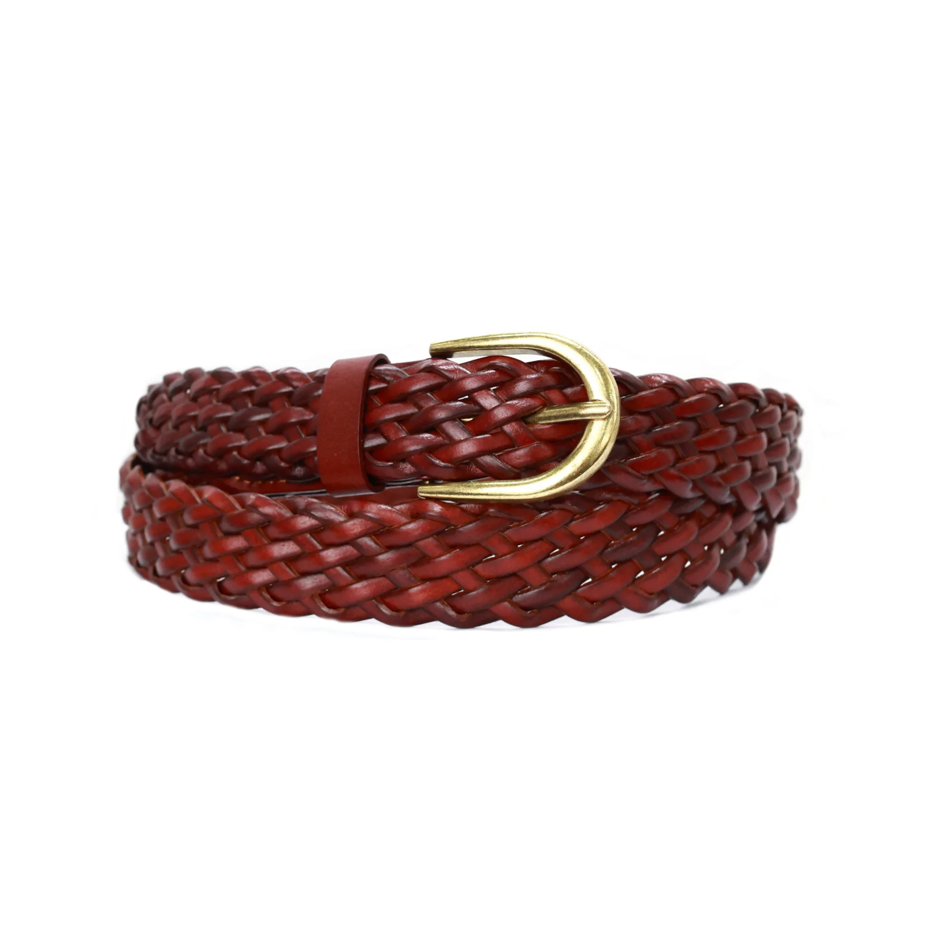 Thin waist belt made of women's broken cowhide synthetic brown retro tied flower knotted non perforated pure woven belt