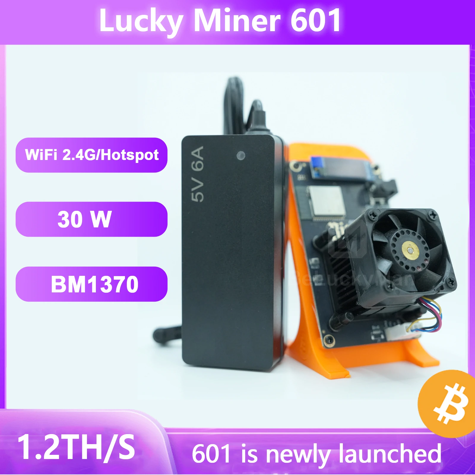 Lucky Miner 601BTC Mining Miner 1.2TH/S BM1370 BTC BCH BSV DGB SOLO Miner Machine ASIC Mining Crypto Miner Lottery Device