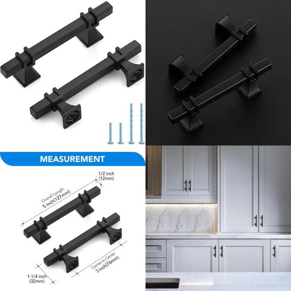 

Квадратные ручки шкафа из цинкового сплава, 3-дюймовые черные ручки для кухни, комода, шкафа и шкафов для ванной комнаты — фурнитура в упаковке 30 шт.