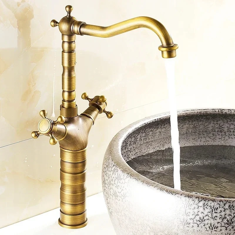 ZGRK Wastafelkraan met dubbele handgrepen Messing Brons Afgewerkt Mengkranen 360-rotatie Antieke wastafelkraan Badrandcombinaties Waterkranen