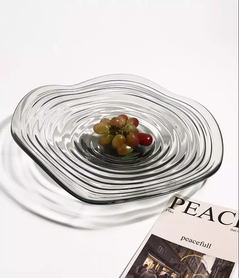 

Modern Glass for Home Decoration Household Wave Shape Creative Plate for Snack Fruit