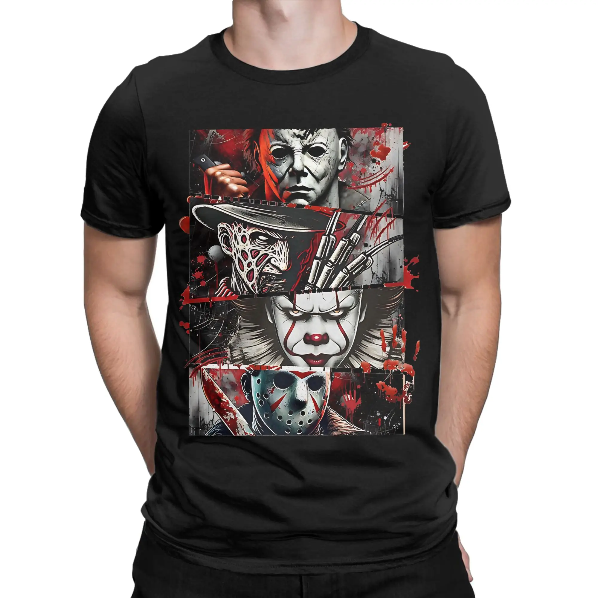 Pennywises Halloween Movie Horror T-Shirt Unisex Cotton Tops Vintage Freddy Jason Round Neck Short Sleeve