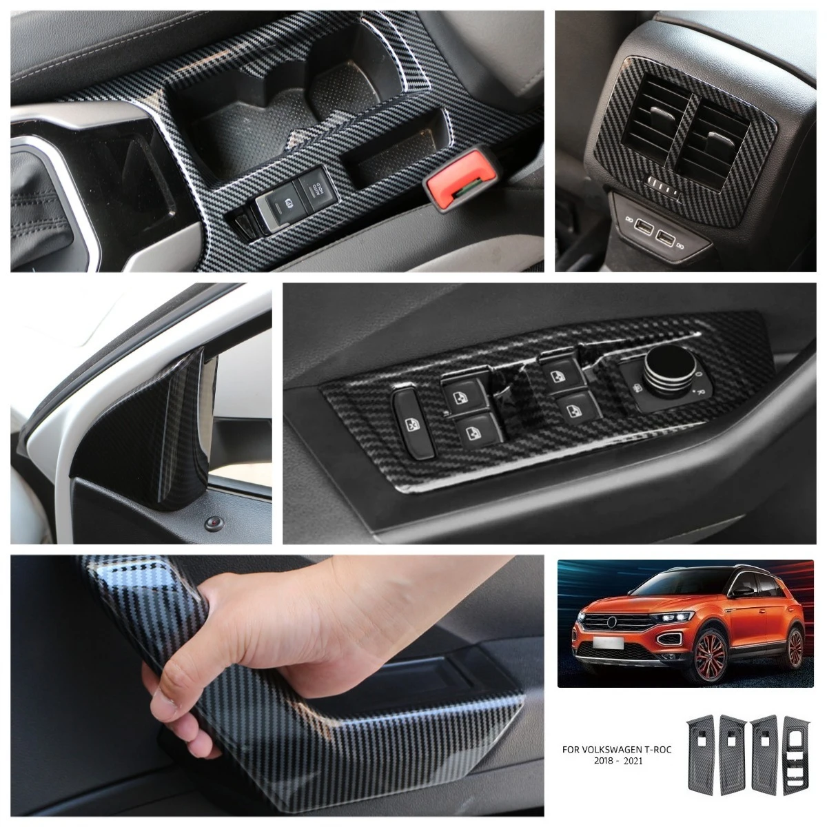 For Volkswagen Vw T-ROC TROC 2017-2021 Interior Car Central Console Gear Shift Panle Water Cup Air Vent Cover Panel Trim