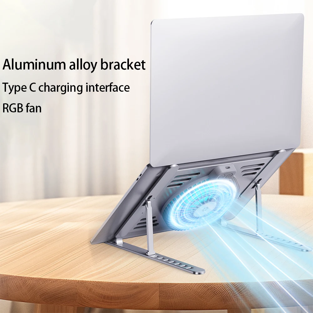 Laptop Stand for MacBook Air 13 2026 Aluminum Alloy Bracket With Cooling Fan Stand for Microsoft Laptop 5 12.4 13.5 13.8 15 Inch