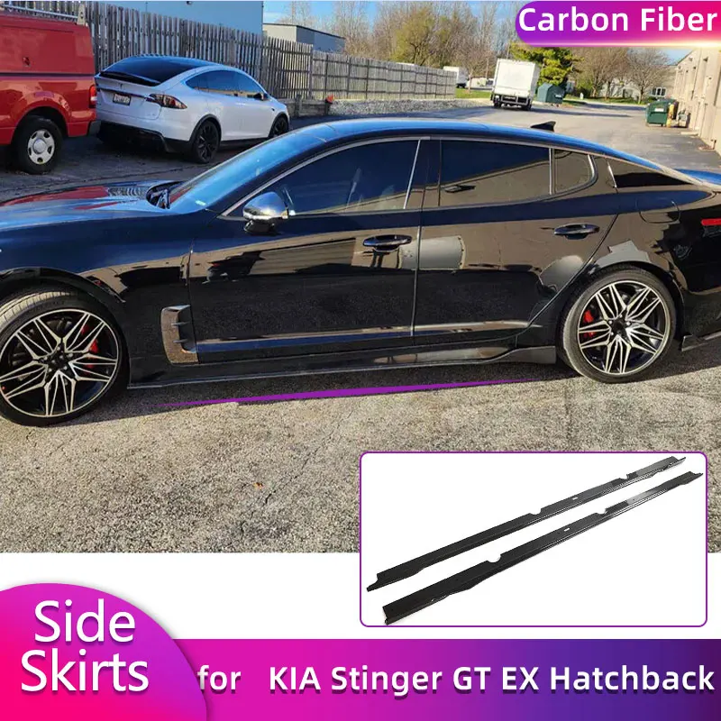 Full Carbon Fiber Side Skirts Extensions for KIA Stinger GT EX Hatchback 4D 2018-2023 Car Side Door Bumper Apron Lip Body Kits