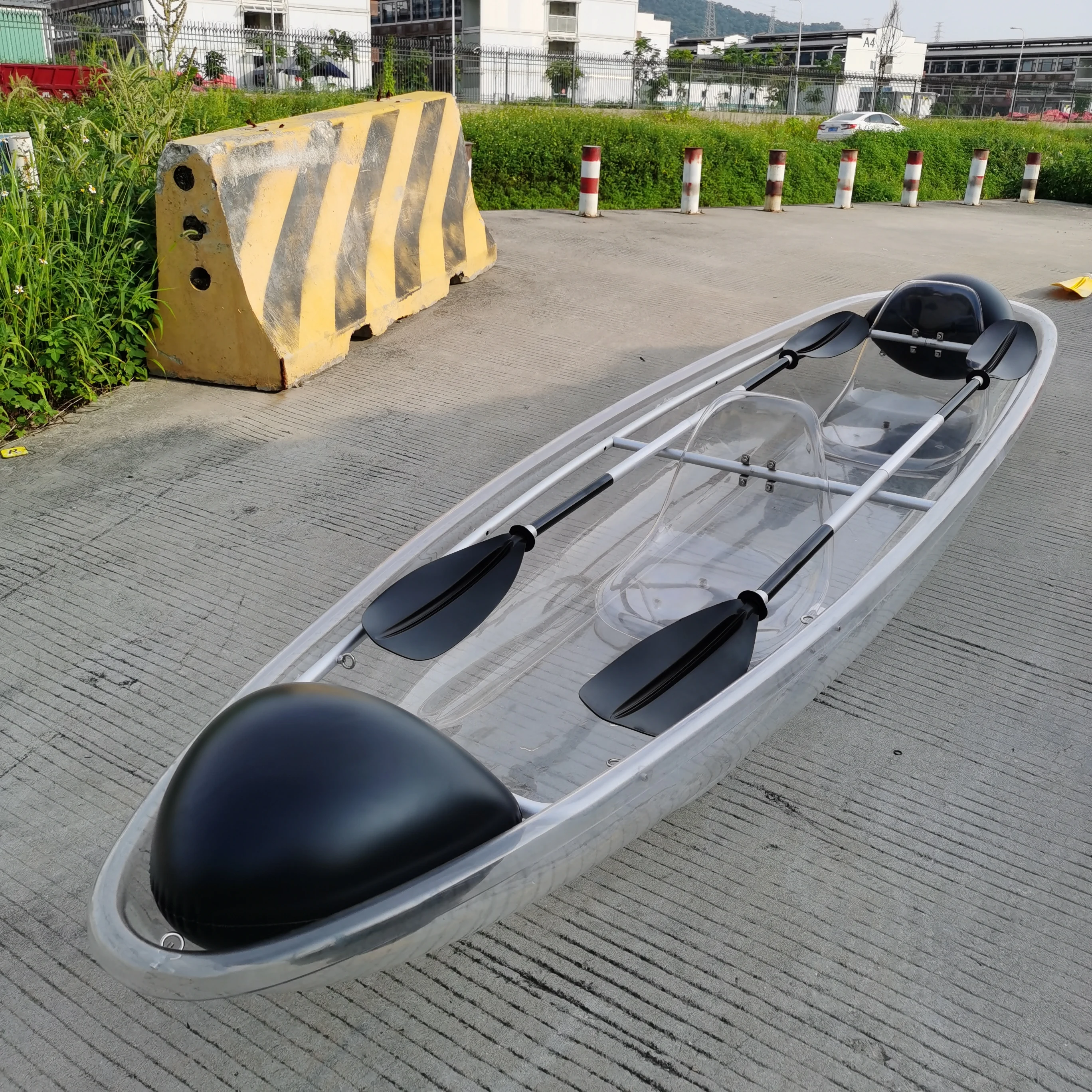 Transparent Polycarbonate Kayak 2 Seats Clear Bottom Boat Crystal Canoe with Paddle for River Sea