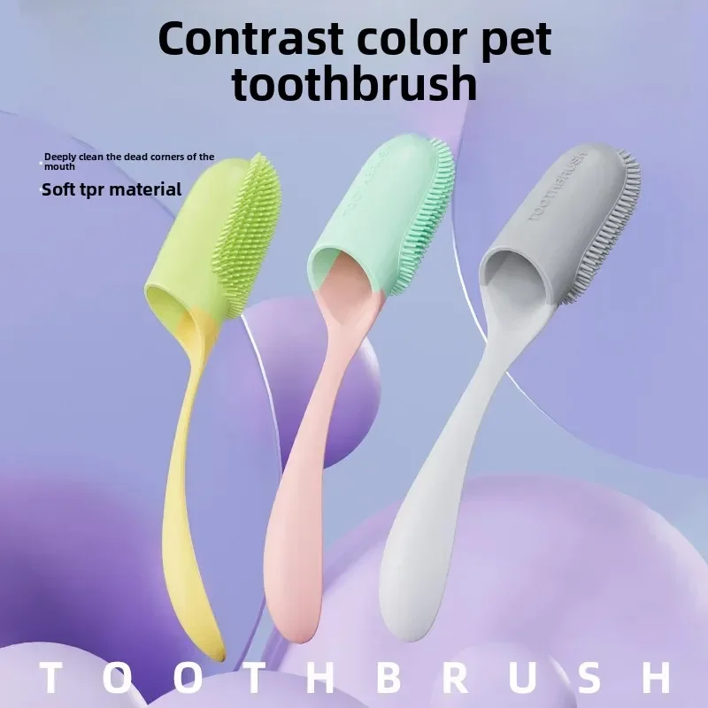 Cross-Border Pet Toothbrush With Handle Soft Silicone Teeth Cleaning Brush For Dogs And Cats Oral Care Cleaning Tool