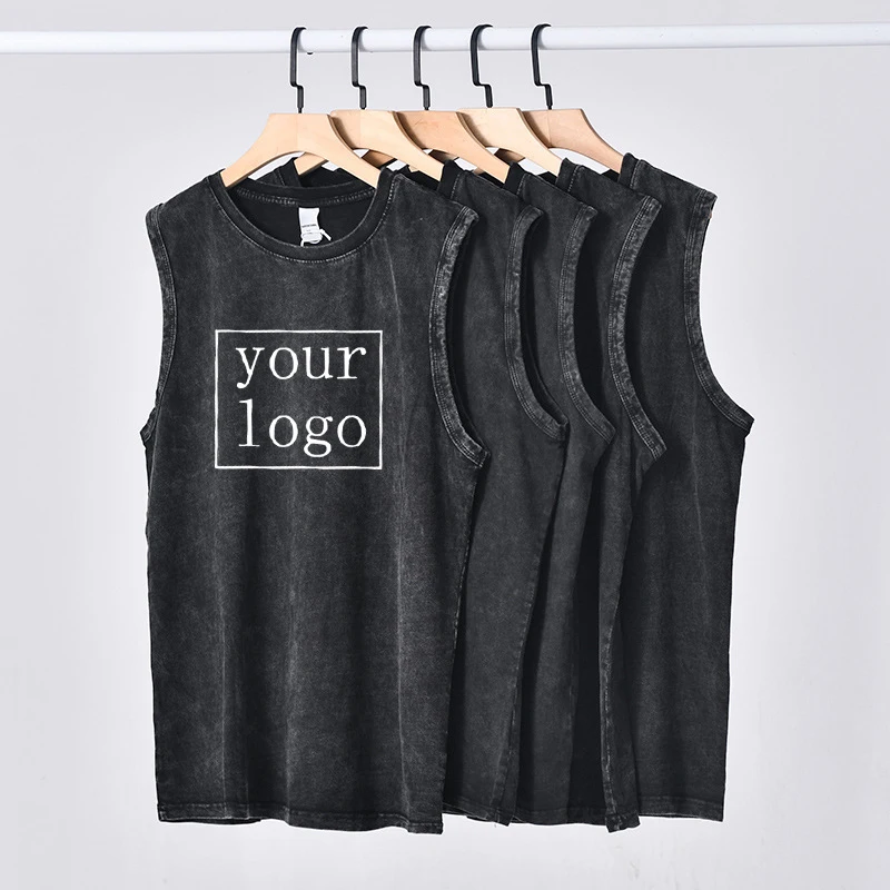 Customized Printed Cotton Tank Tops Men Harajuku DIY Your Like Photo Logo Sleeveless Vintage Personalized Custom T-shirt Summer