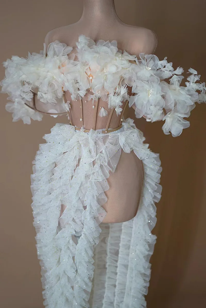 結婚式の視点中空セクシーなハイスプリットホワイトメッシュドレス誕生日 Vestidos Graduación Mujer Vestido Cerimônia Mulher Elegante