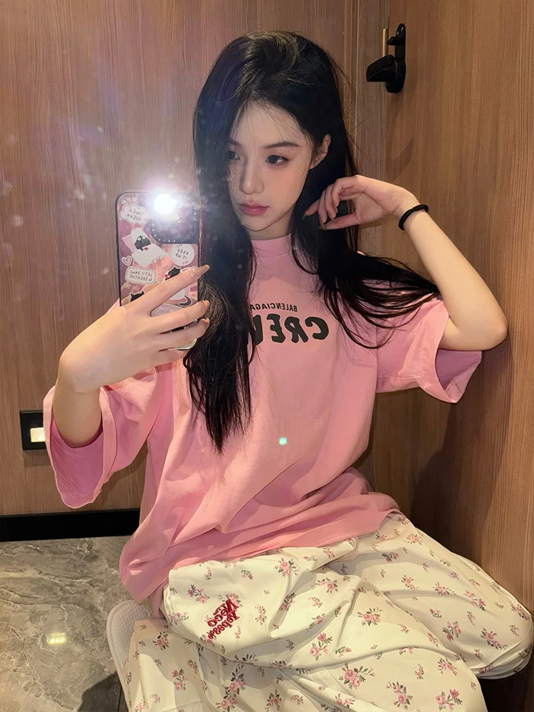 กางเกงขายาวปักลายดอกไม้ทรงหลวมสบายสำหรับผู้หญิง สไตล์ลำลอง ผ้าพลิ้ว ทรงตรง รุ่นใหม่ล่าสุดสำหรับฤดูใบไม้ผลิและฤดูใบไม้ร่วง