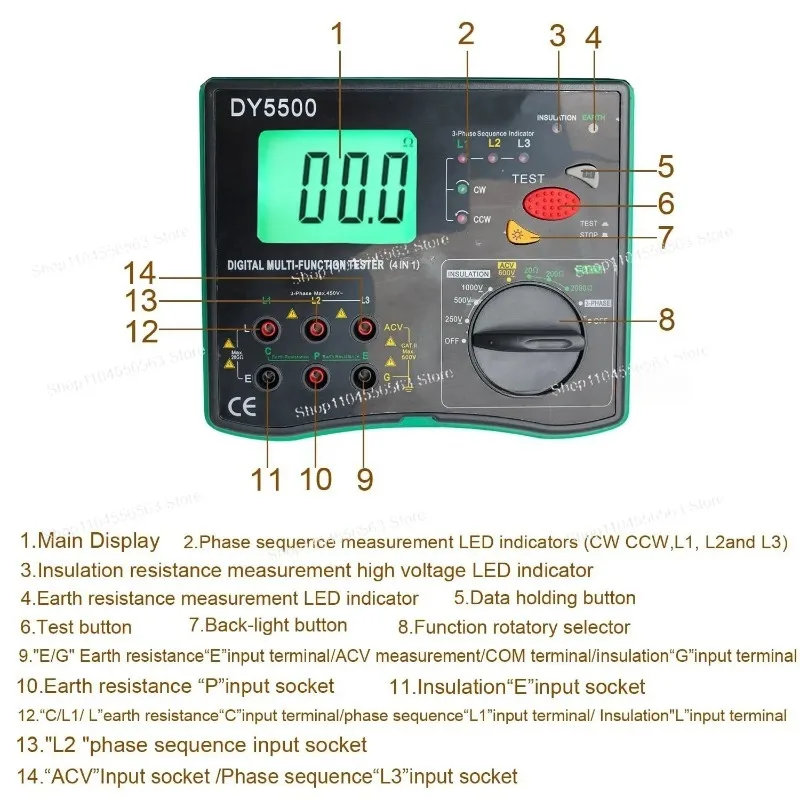 4-in-1 Portable High Accuracy Digital Multifunction Tester - For Insulation, Earth Resistance & AC Voltage Testing