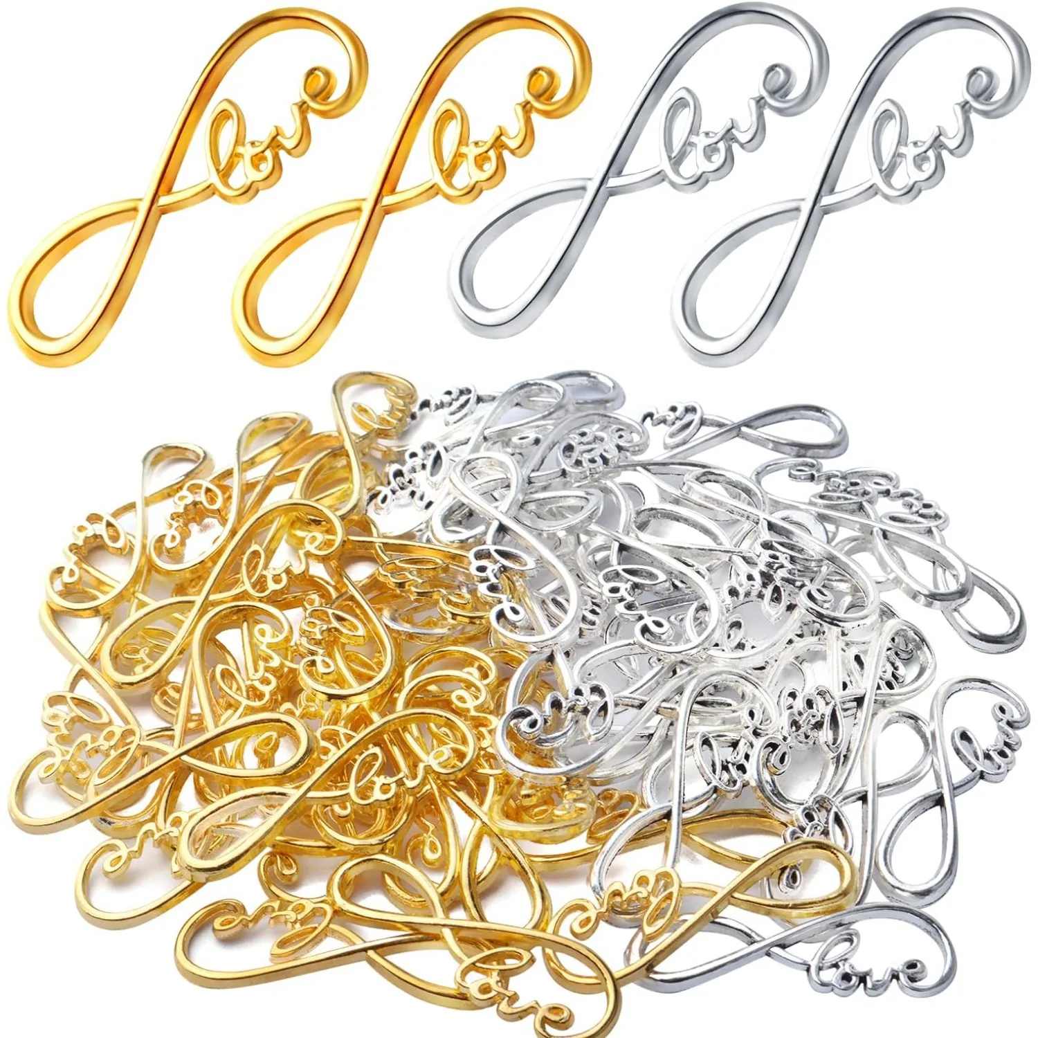 

60 шт., разъемы с символом бесконечности любви, подвески, подвески из сплава, бусины «Бесконечность», подвески для DIY браслета, ожерелья, изготовления ювелирных изделий