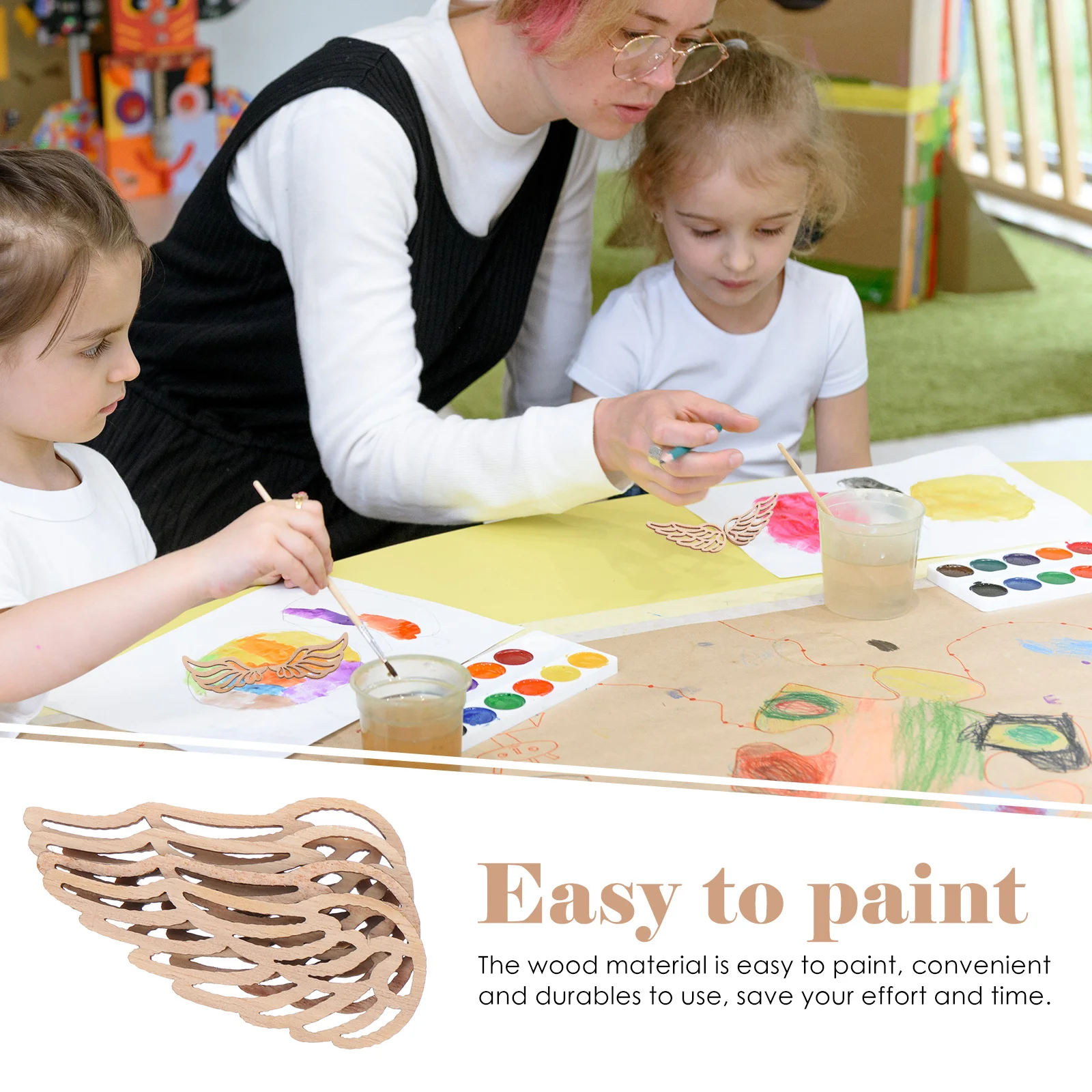 

100pcs Diy Wings Wood Slices Unfinished Wooden Cutouts For Craft Ornaments Christmas Decor Holiday Wood Craft Embellishments